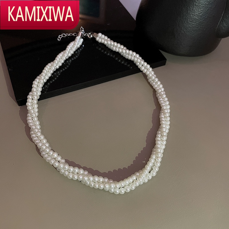 KAMIXIWA多层珍珠缠绕项链2022年新款简约高级感气质网红锁骨链精致颈链女
