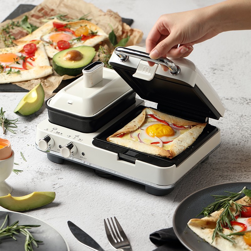 摩飞电器 早餐机多功能轻食机家用三明治煎烤机电饼铛面包机华夫饼机 MR9086 椰奶白标配