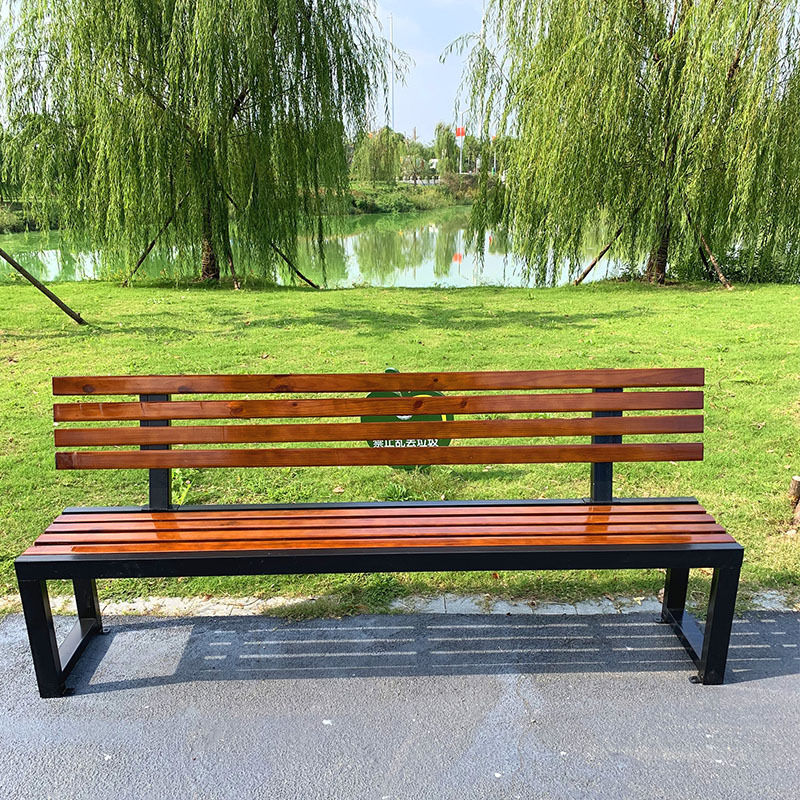 MIANGUA公园椅户外长椅庭院防腐木室外长条凳排椅商场健身房休息长椅实木 2.2m带靠背