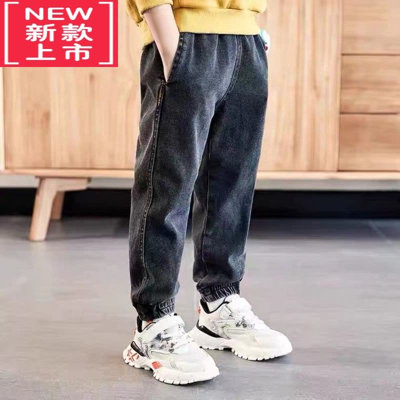 可莉允男童牛仔裤2022秋冬裤子加绒加厚儿童一体绒长裤中大童保暖裤宽松图片