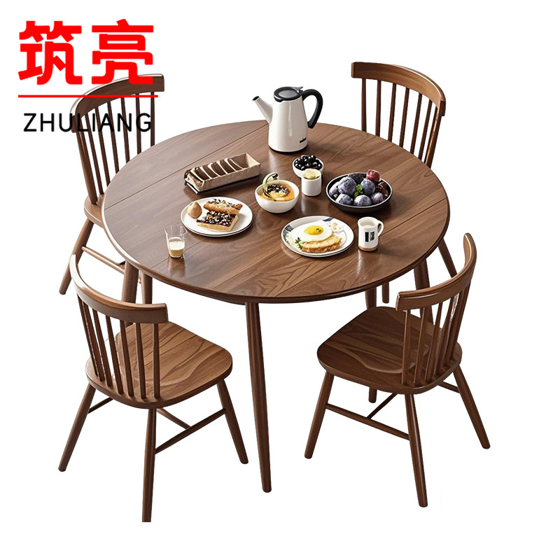 筑亮 餐桌 120*120*75cm+4椅 套高清大图