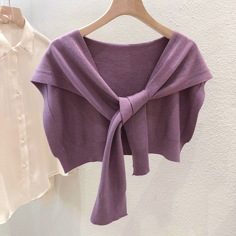 盛世尼曼打结针织小披肩外搭女外套秋季韩版宽松百搭毛衣搭肩上衣围巾