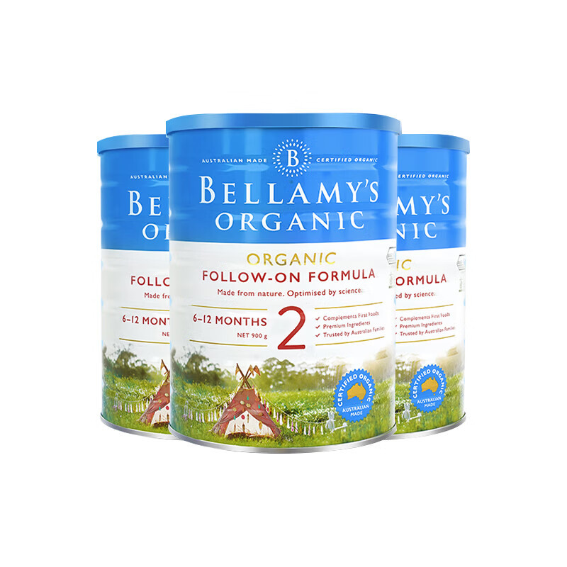 贝拉米(Bellamy’s) 较大婴儿配方奶粉 2段 ( 6-12个月) 900g/罐*3罐