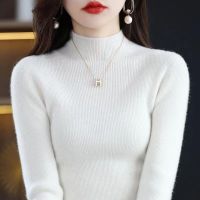 新款秋冬半高领打底衫毛衣女长袖针织衫洋气上衣 3XL135-145斤 白色A8高品质百搭