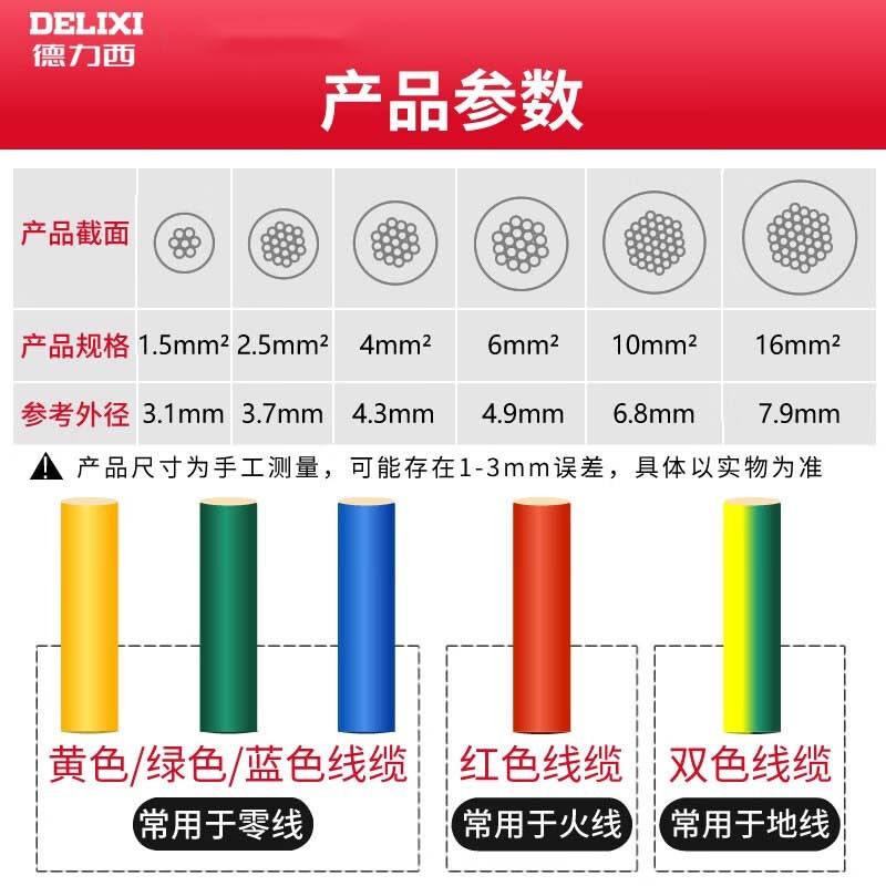 德力西家用电线铜芯4平方单股铜芯软电线BVR国标100米 黄绿双色 100米