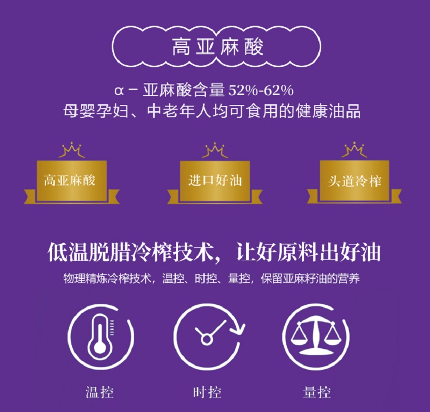 葵王 一级冷榨亚麻籽油食用油488ml*2 高亚麻酸食用油 家庭健康凉拌炒菜油 进口原料婴儿孕妇月子食用油 直接喝高清大图