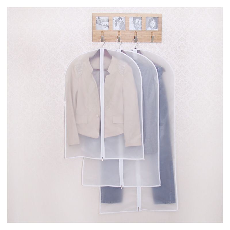 衣物防尘袋收纳袋西服套挂衣5个一包peva防尘罩可水洗衣服薄款|5个60*80cm适臀部以上衣物中号 拉链款(白边)