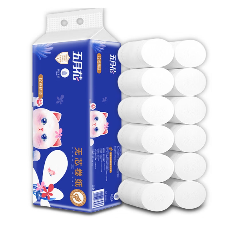五月花无芯卷纸卫生纸木浆纸巾12卷950g*3提
