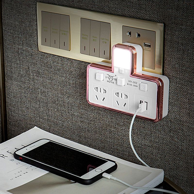 家用安全门插座带小夜灯usb无线转换器多用插头排插302安全门防雷小夜