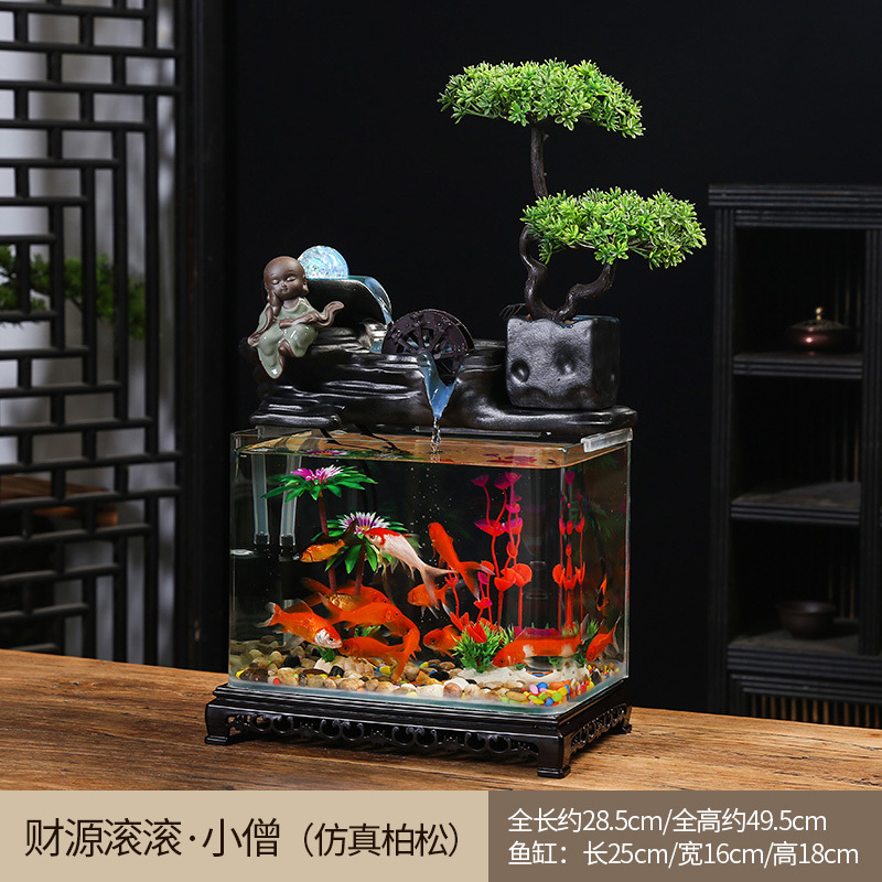 玻璃鱼缸摆件循环流水器客厅办公室桌面盆景小金鱼缸招财开业礼品