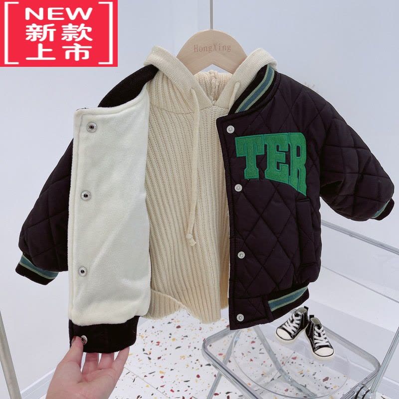 可莉允新品反季童装加绒棒球棉服男童女童中小童婴幼儿宝宝夹克外套图片