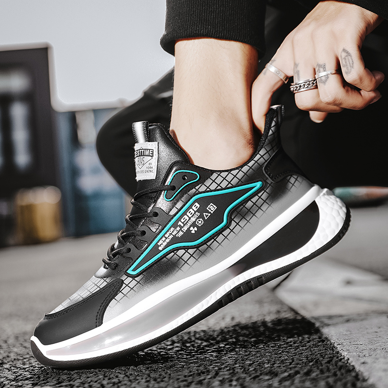 秋季皮面运动鞋男软底轻便时尚帅气潮男老爹鞋街头潮流百搭休闲鞋