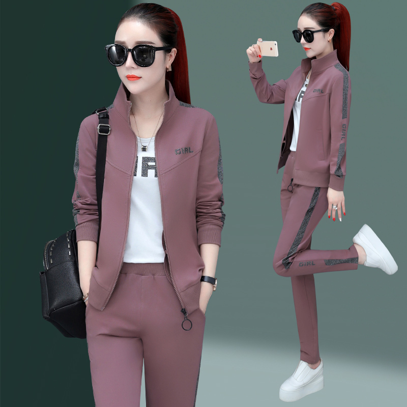 韩版三件套休闲套装女时尚显瘦线条大码运动服套装女运动衣团购服卫衣