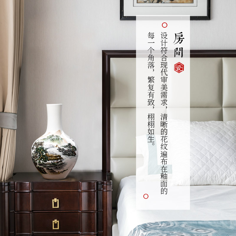 景德镇陶瓷器花瓶山水画摆件新中式石榴瓶家居客厅装饰品摆件小号 三维工匠 雪景天球瓶高清大图