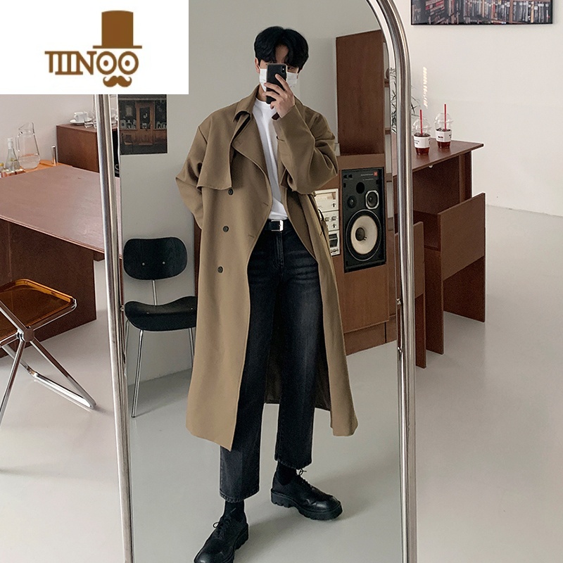 YANXU2023新款风衣男士中长款潮流休闲卡其色大衣外套感薄款高清大图