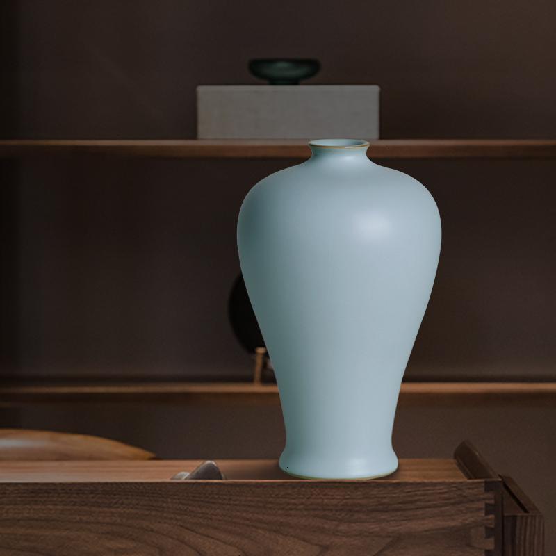 汝窑梅瓶景德镇陶瓷花瓶摆件客厅插花中式仿古瓷器青瓷家居装饰品三维