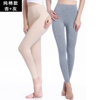 秋裤女士薄款保暖裤毛裤线裤莫代尔高腰衬裤单件打底裤纯棉学生 165(L) （中腰）纯棉灰+杏