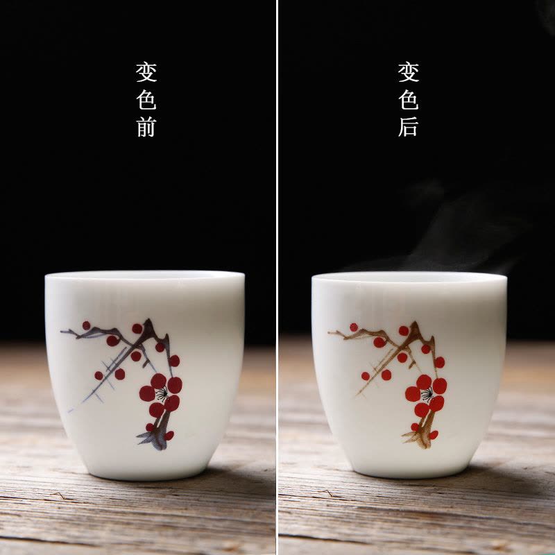 人人发 手绘变色茶杯陶瓷创意品茗杯粉彩功夫茶具小茶杯白瓷大号主人单杯 荷风变色单杯 荷风图片