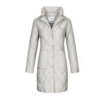 恒源祥羽绒服女2020冬季保暖V领直筒纯色菱格纹大口袋中长款外套