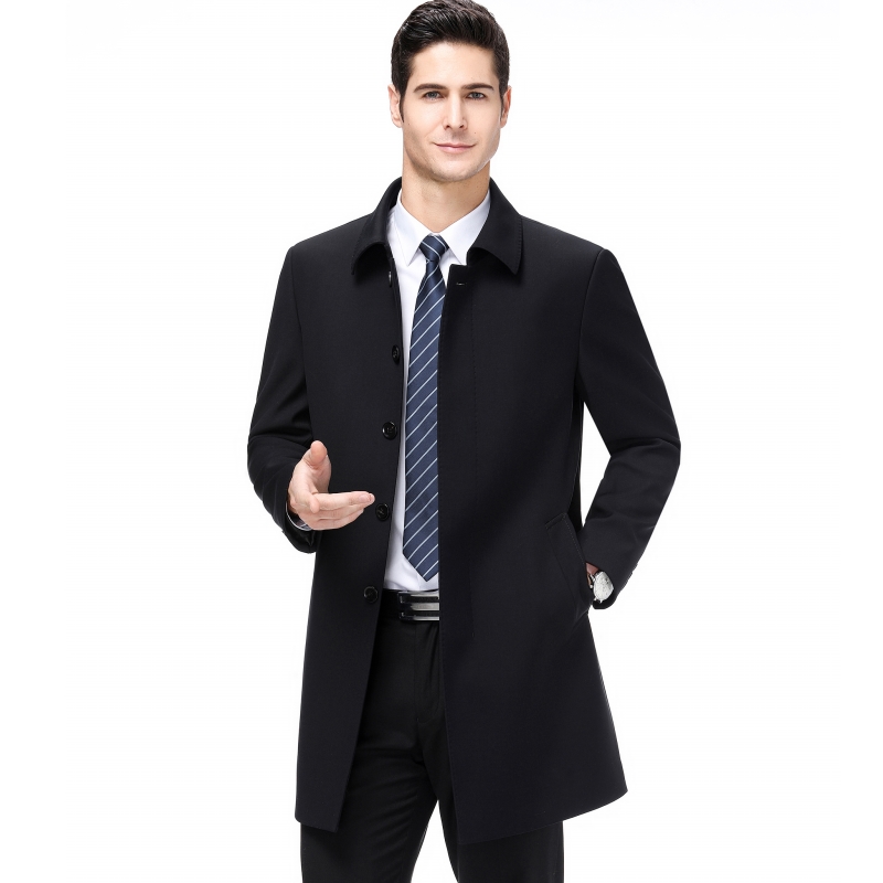 专柜品牌中长款风衣男潮2024冬季新款男士休闲风衣男士外套春秋款纯色休闲韩版西装领宽松外套男男装外套高清大图