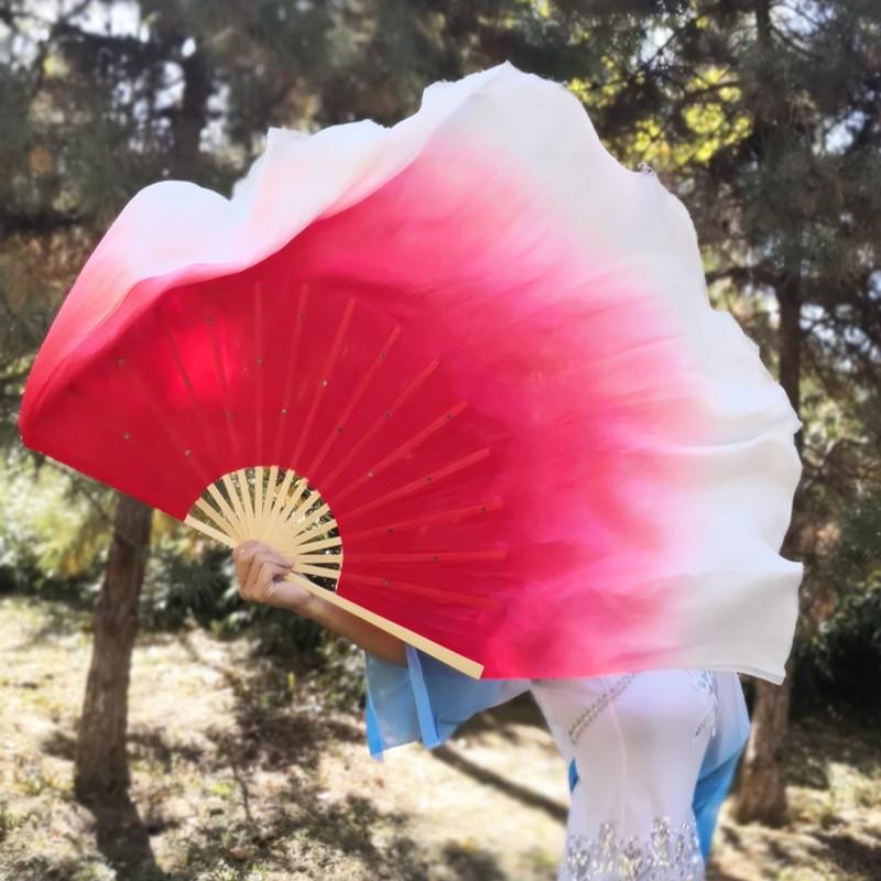 舞蹈扇子跳舞扇加长成人秀色双面胶州秧歌扇演出大扇渐变舞表演扇 三维工匠 骨长36飘35厘米蓝色白到染双大面高清大图