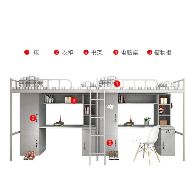 鑫虎威 钢制双层床宿舍上下铺员工高低铁床公寓铁架子床学生多功能双人床
