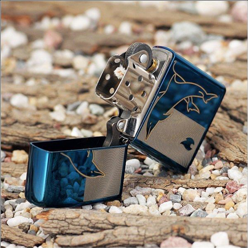 美国zippo打火机芝宝爱情守护神蓝冰情侣海豚24296