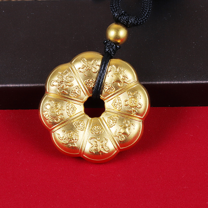 黄金码头古法足金999八宝俱全吊坠黄金平安坠子项链节日生日送礼参数