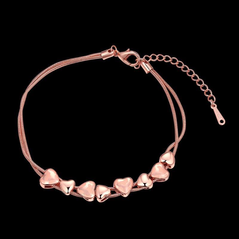 B011 Bracelet Bangle 镀18k玫瑰金锆石手链情侣爱心两层女生饰品送女朋友七夕情人节礼物