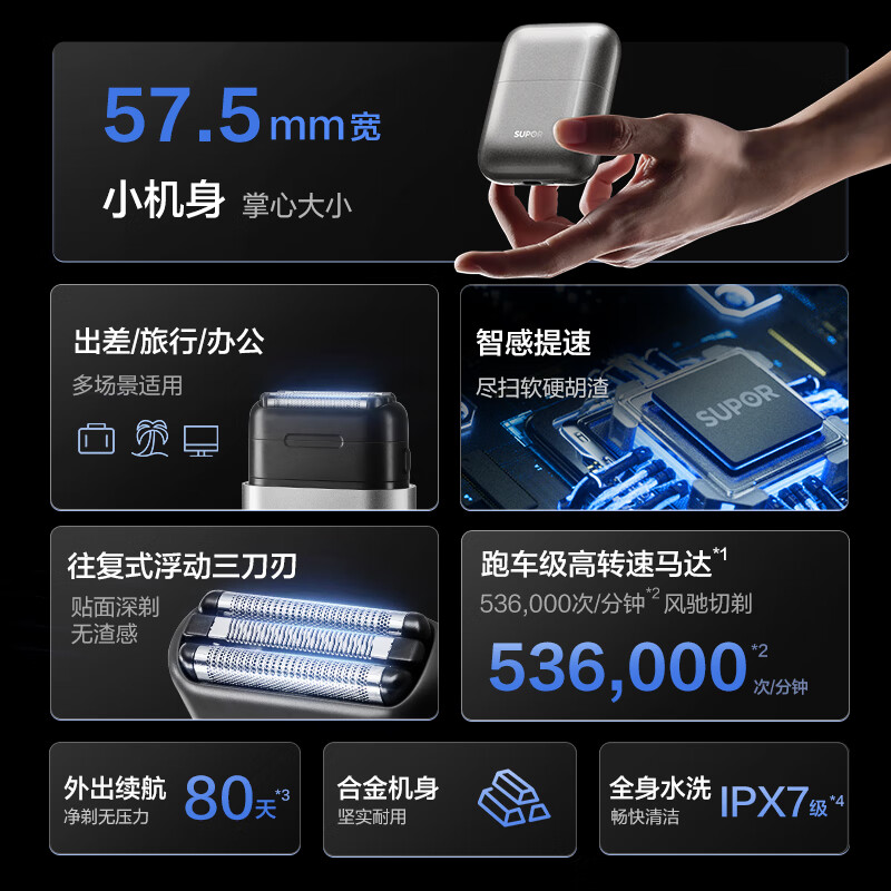 苏泊尔(SUPOR) EES-W61 电动剃须刀 往复式便携刮胡刀送父亲男朋友礼盒装 干湿双剃全身水洗出差旅行办公易收纳高清大图