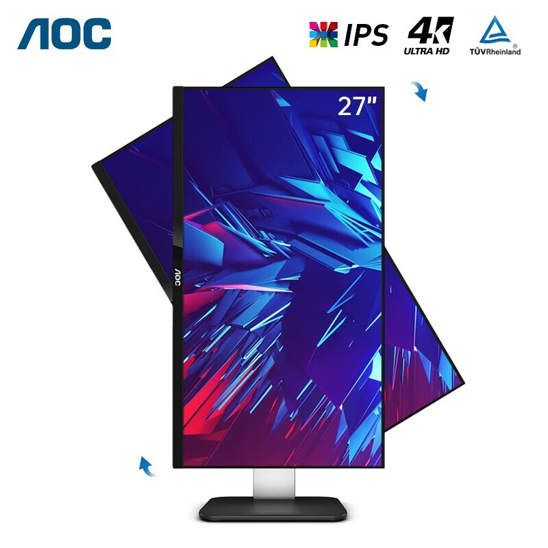 AOC显示器 U27P10 4K超高清27英寸 IPS广视角低蓝光不闪屏专业设计 U27P1U【升降旋转/内置音箱】