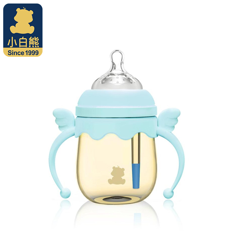 小白熊(XIAOBAIXIONG)宽口初生儿带手柄 PPSU感温奶瓶 婴儿奶瓶防摔 160ml(蓝)09379高清大图