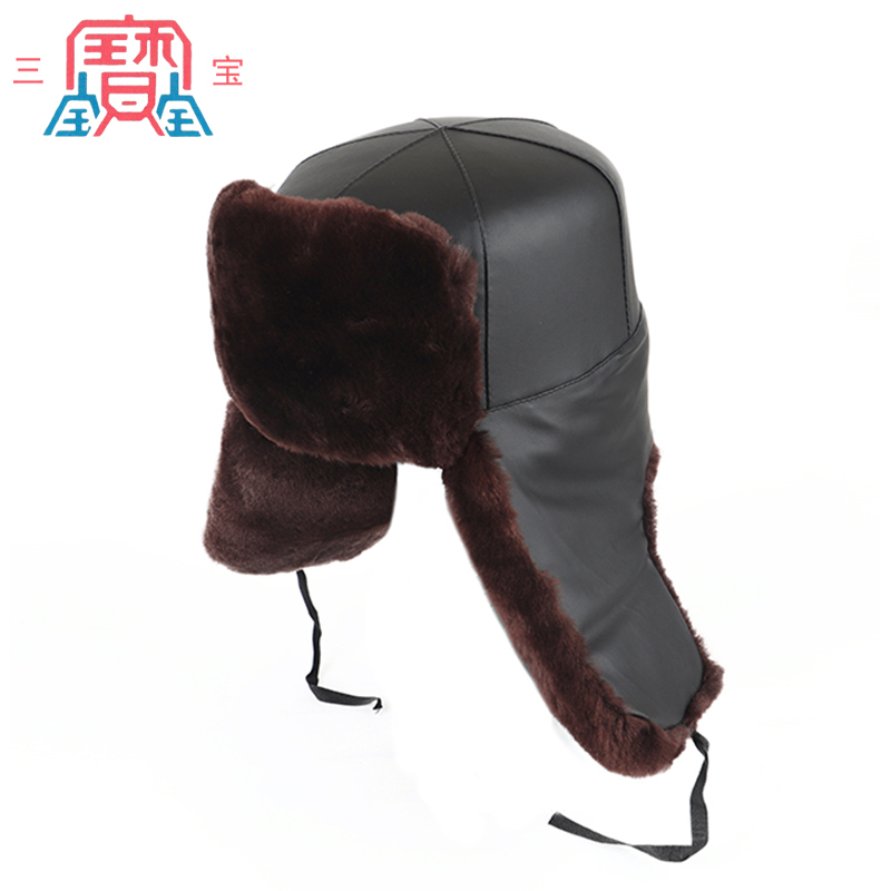 三宝布面仿羊剪绒安全帽防寒帽