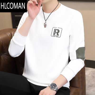 HLCOMAN男士卫衣2024新款上衣加绒秋衣秋季长袖T恤男装衣服男 5XL建议180-195斤 5128春秋薄款白色