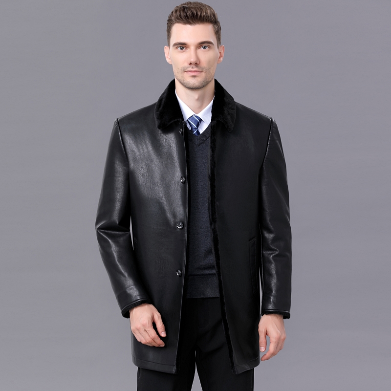 免费试穿 送运费险春秋新款海宁真皮皮毛一体加厚外套爸爸装貂绒皮衣中年休闲外套男高端外套正品官方旗舰店高清大图