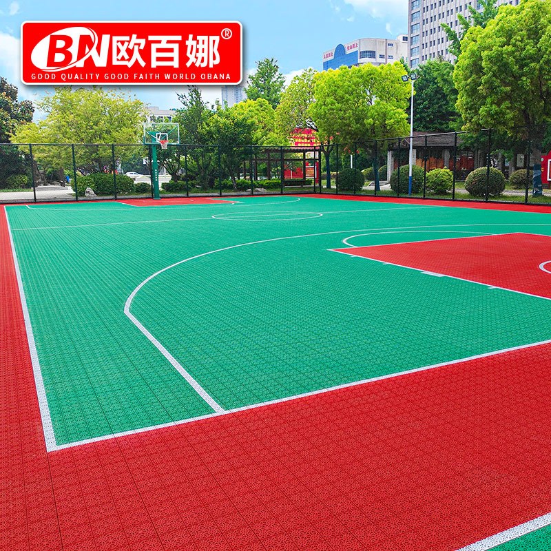 欧百娜悬浮地板篮球场地垫室外幼儿园学校操场小区拼装塑胶运动地板高清大图