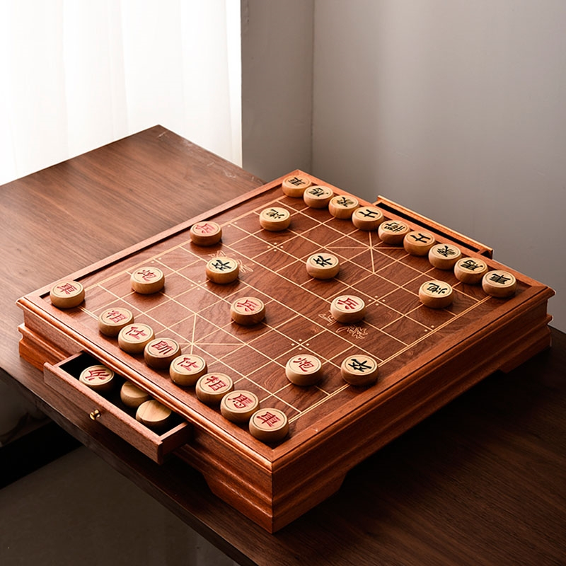 象棋中国象棋棋盘棋桌棋墩多合一带抽屉桌子迈高登全套木红木棋子
