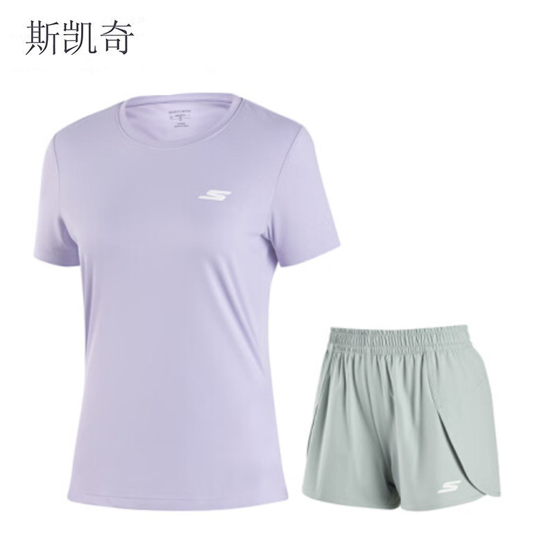 斯凯奇 女短袖短裤套装 P223W163-00FWL 套