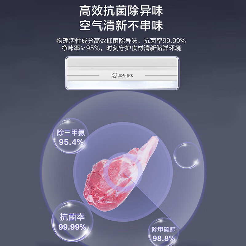 海尔(Haier)BCD-466WGHFDEDSR冰箱法式四开门466L容量 风冷无霜变频节能家用 一级能效 黑金净味