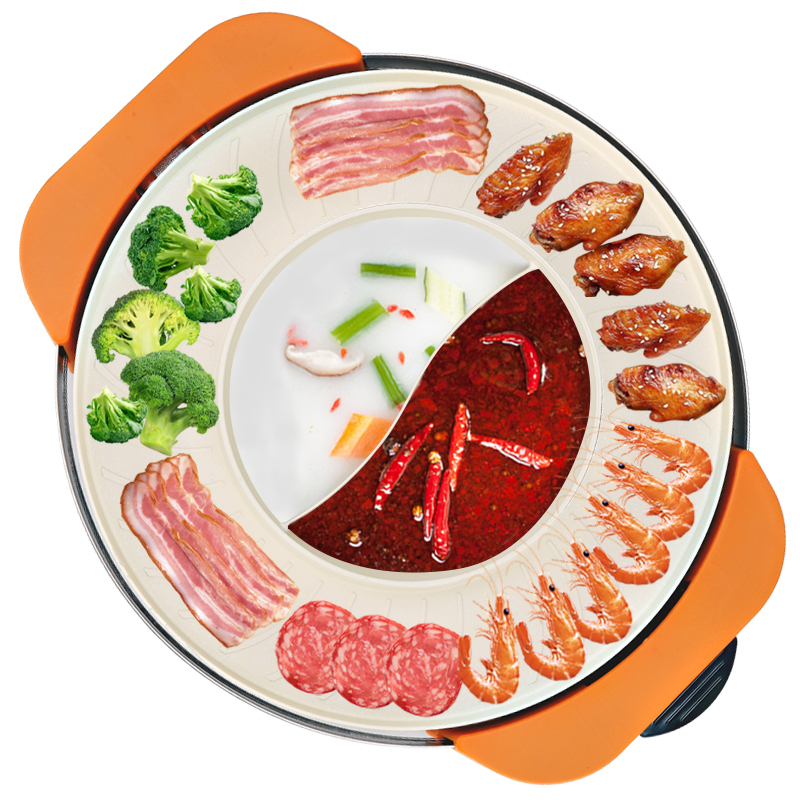 多功能涮烤一体锅家用插电烧烤炉麦饭石不粘烤肉锅鸳鸯锅电热火锅 SS-46A