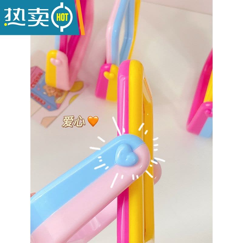 敬平镜子化妆镜学生宿舍台式桌面梳妆镜ins风便携随身镜马卡龙双面镜 黄色马卡龙镜子(粉+蓝)便携式用镜图片