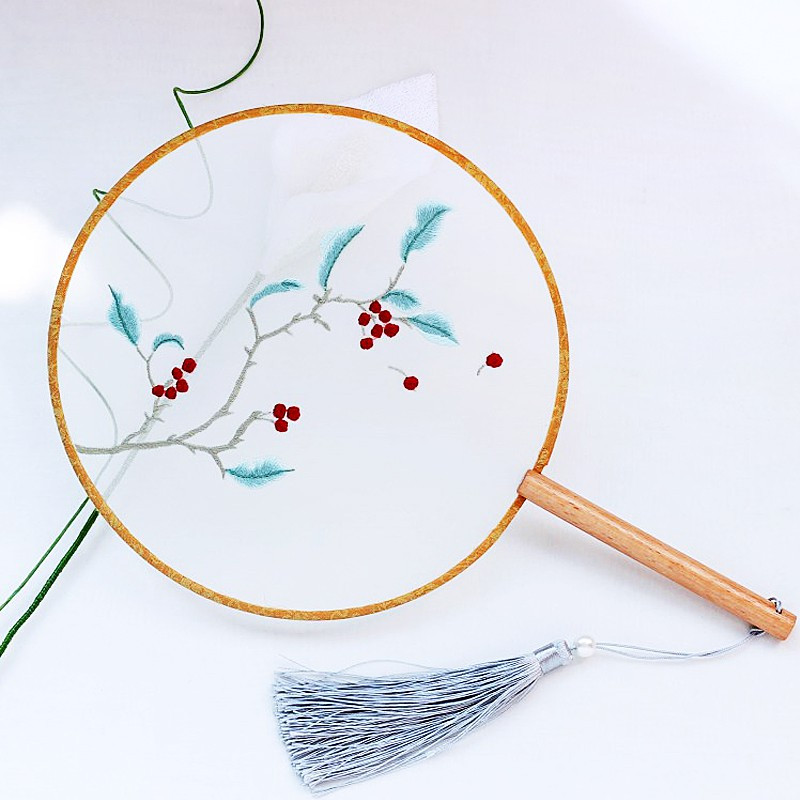 素物古风团扇欧式刺绣diy手工材料包初学者古典中国风苏绣初学者 三维