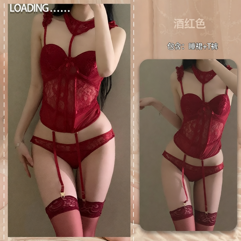 情趣内衣法式宫廷风女性感蕾丝绑带缕空小胸聚拢束腰马甲制服266