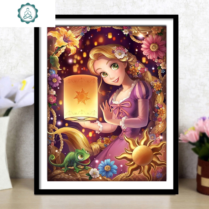 卡通钻石画2019年新款长发公主5d点贴钻十字绣小副卧室儿童房满钻封后