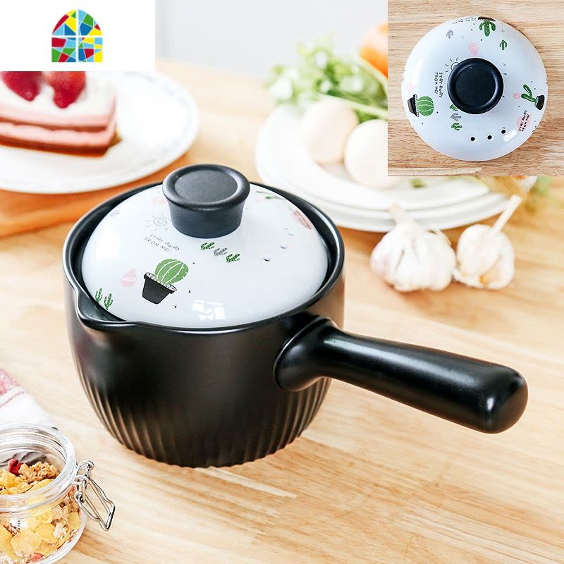 陶瓷奶锅家用小砂锅燃气热奶不粘婴儿熬粥宝宝辅食锅煮面煮粥的 FENGHOU 黄色1升图片