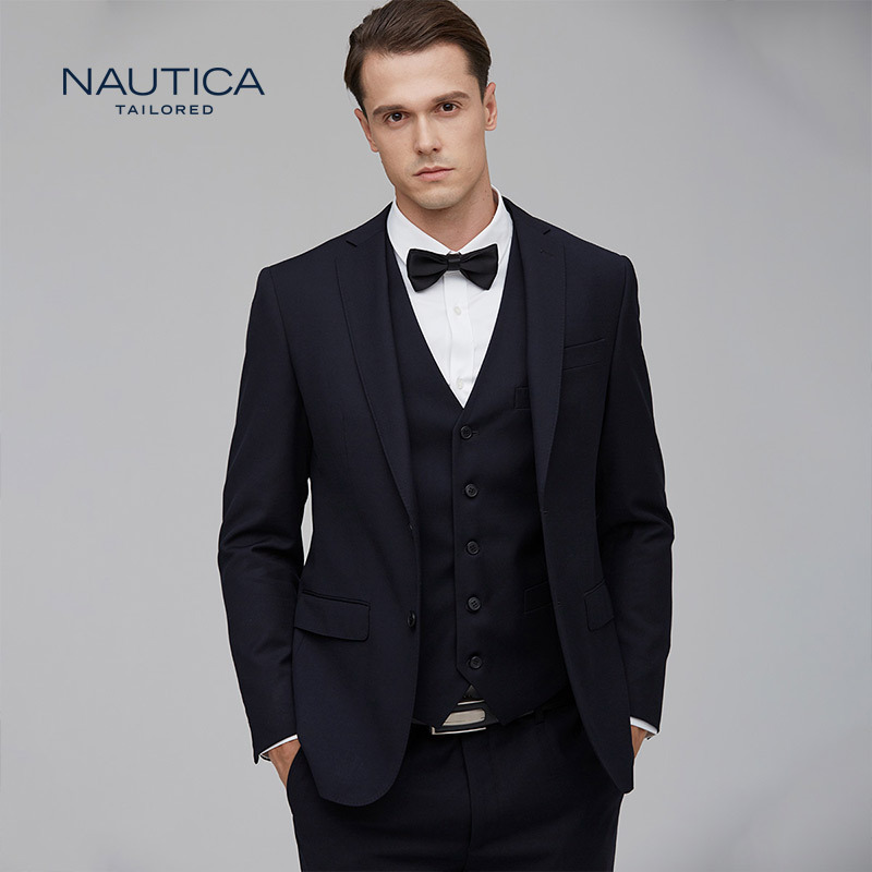 诺帝卡/NAUTICA TAILORED套装西服男士后中开衩两粒单排扣三件套结婚礼服