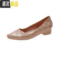 新款低帮鞋女防滑尖头韩版浅口鞋学生果冻鞋时尚简约休闲船鞋中跟 广赫休闲鞋