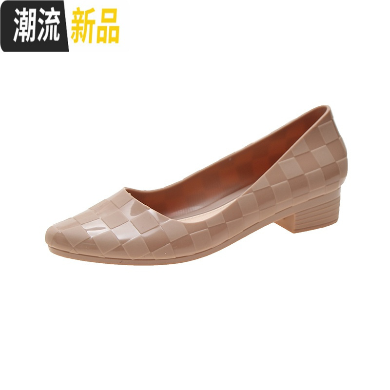 新款低帮鞋女防滑尖头韩版浅口鞋学生果冻鞋时尚简约休闲船鞋中跟 广赫休闲鞋