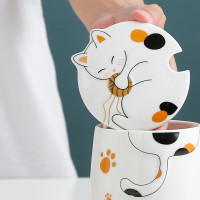 贝瑟斯 可爱浮雕猫咪陶瓷杯办公室喝水杯子陶瓷马克杯牛奶杯