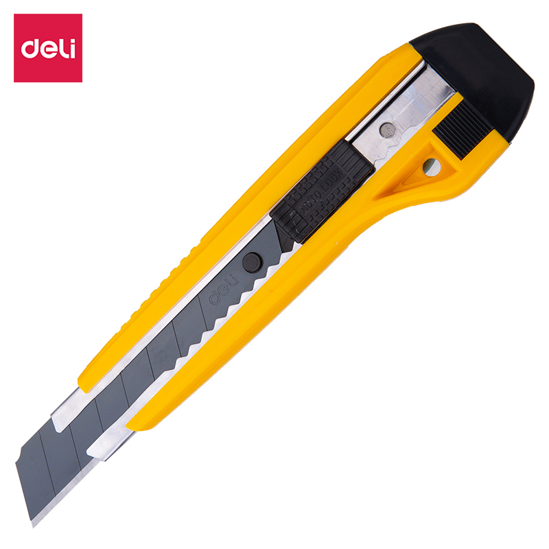 得力(deli) 2041S黄色 大号黑刃自锁美工刀/裁纸刀/壁纸刀附赠备用刀片锋利耐磨